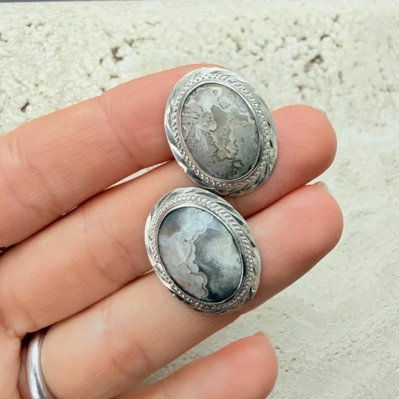 Elegant Silver and Gray Stone Earrings